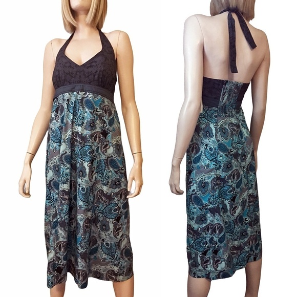 Athleta Halter Top Dress with Shirring Smocking Gorgeous Paisley Activewear - Picture 12 of 15